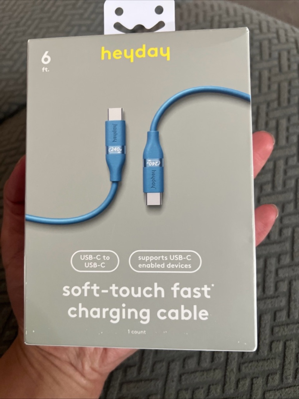 heyday Blue USB-C to USB-C Soft-Touch Fast Charging Cable - 6 ft